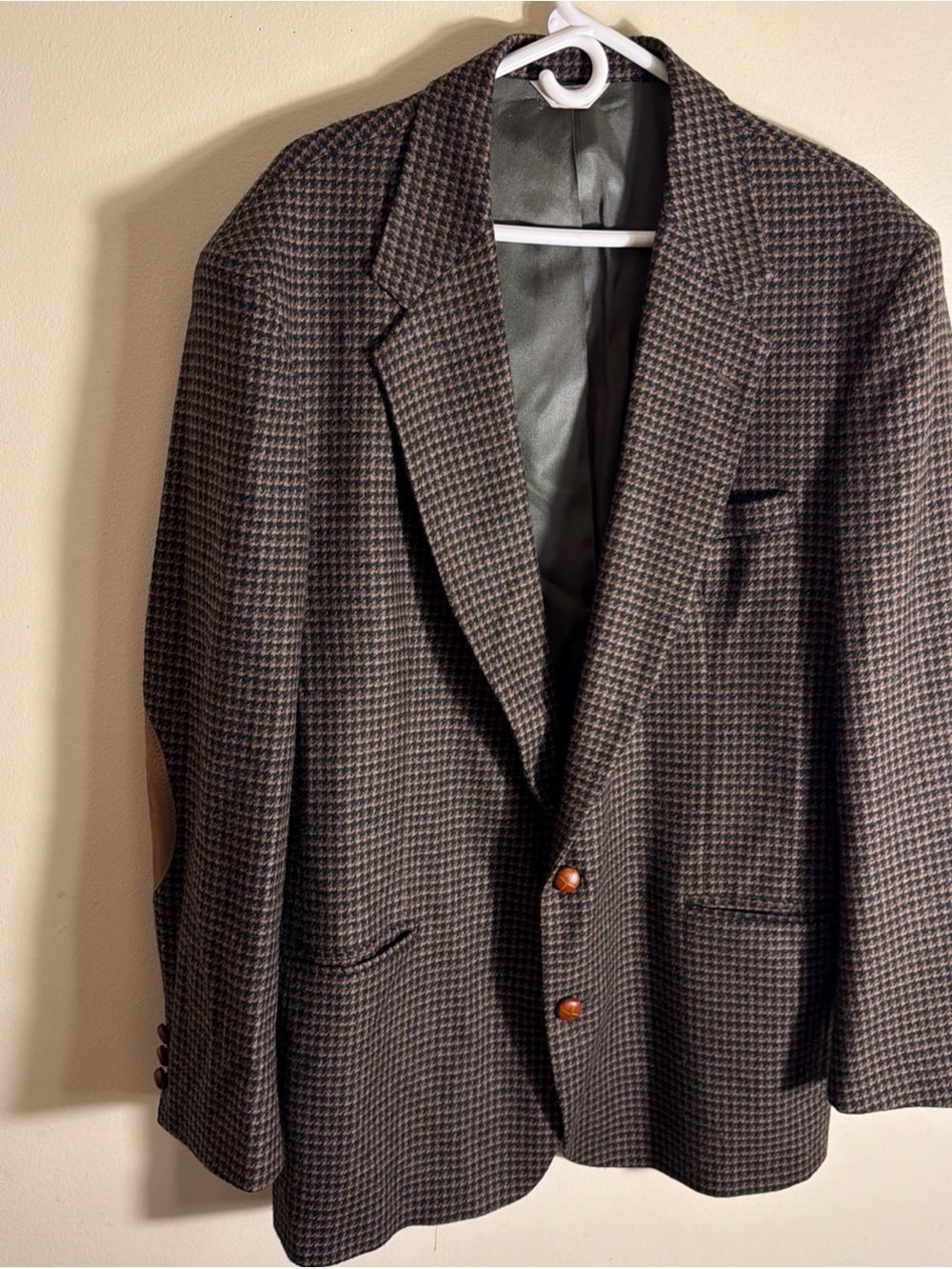 Vintage Joseph Richards Sports Coat Houndstooth Wool Tweed Elbow Patches Sz 46L